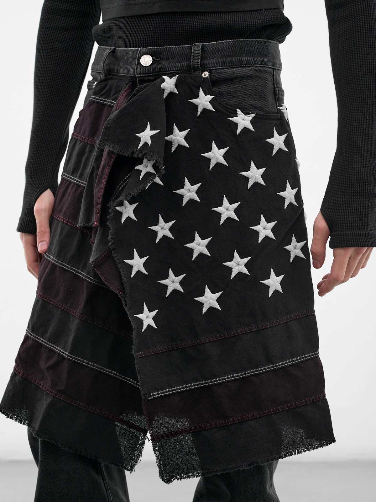 Black Manson Embroidered Denim Skirt (SMT03AP-TE952-999-BLACK)