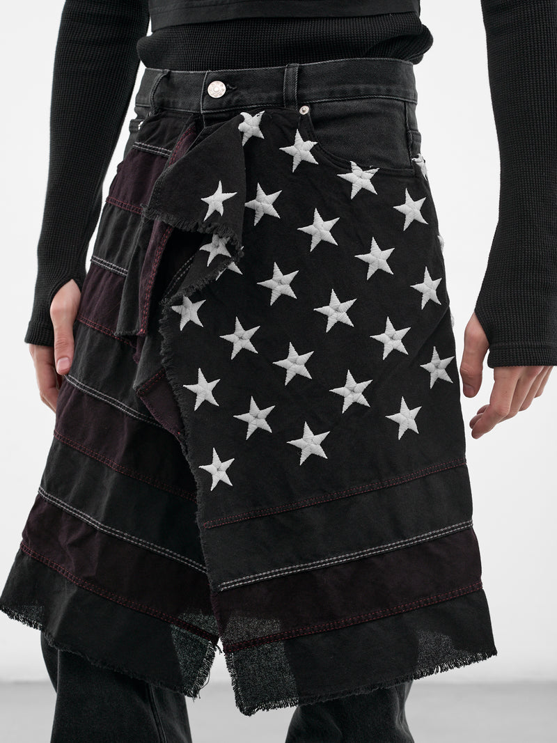 Black Manson Embroidered Denim Skirt (SMT03AP-TE952-999-BLACK)