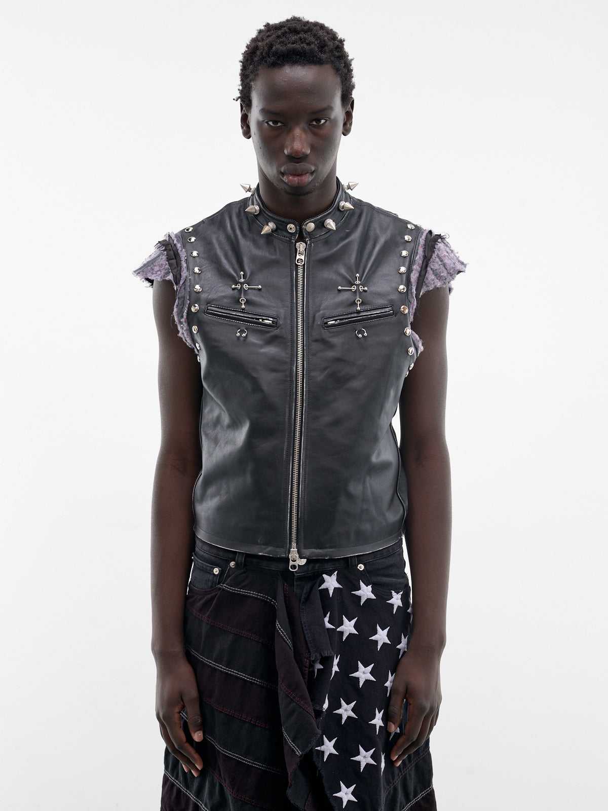 Black Leather Studded Gimp Vest (SMV02AP-PE244-996-BLACK)