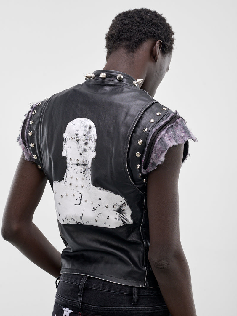 Black Leather Studded Gimp Vest (SMV02AP-PE244-996-BLACK)