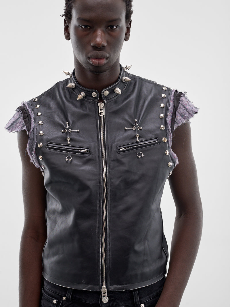 Black Leather Studded Gimp Vest (SMV02AP-PE244-996-BLACK)