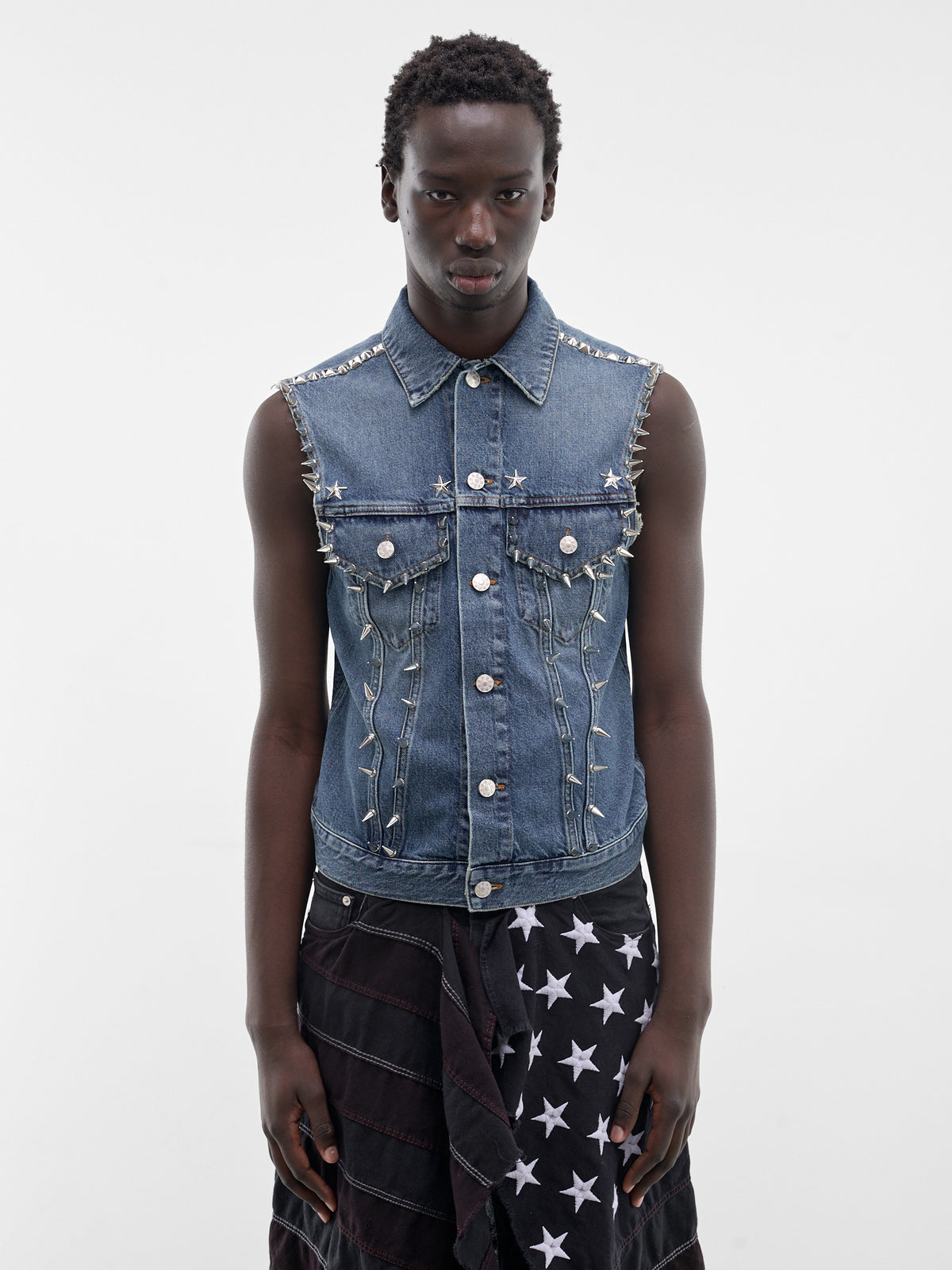 Blue Denim Starstudded Mechanic Vest (SMV03AP-TE010-427-BLUE)