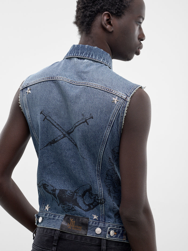 Blue Denim Starstudded Mechanic Vest (SMV03AP-TE010-427-BLUE)