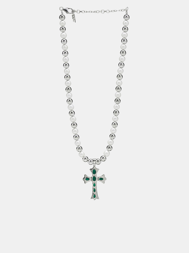 Cross Pearl Necklace (SNK1348-WHITE-GOLD)