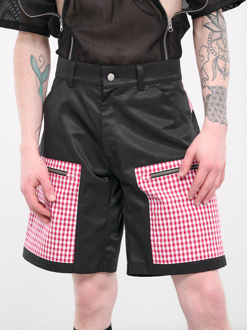 Gingham Utility Shorts (SO01-BLACK-RED-GINGHAM)