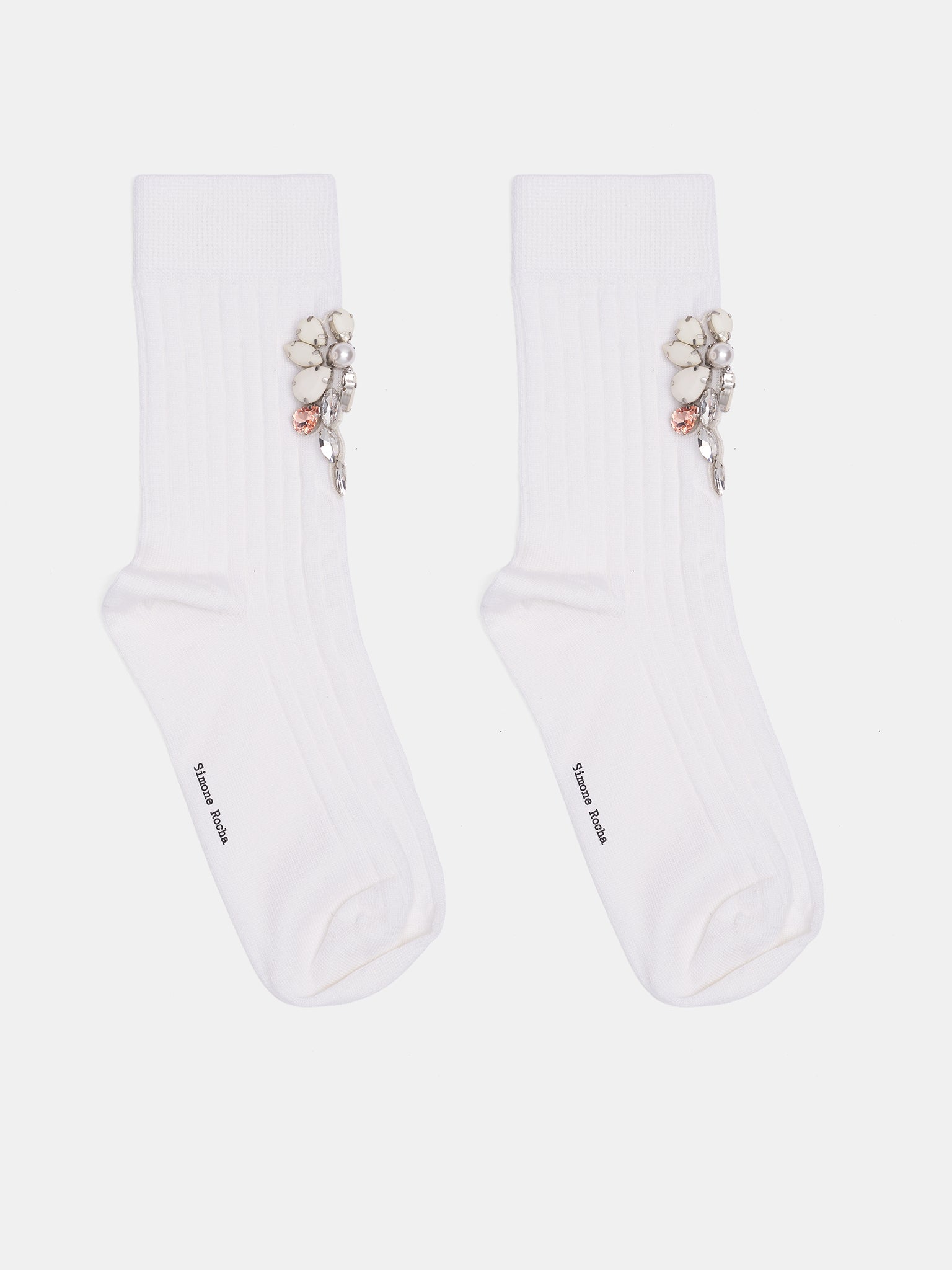 Ankle Poppy Crystal Flower Socks (SOCK68B-0647-IVORY-OPAQUE-CLEA)