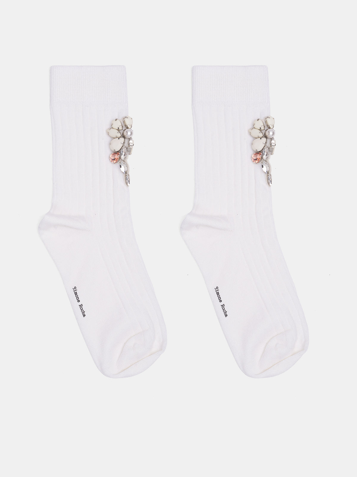 Ankle Poppy Crystal Flower Socks (SOCK68B-0647-IVORY-OPAQUE-CLEA)