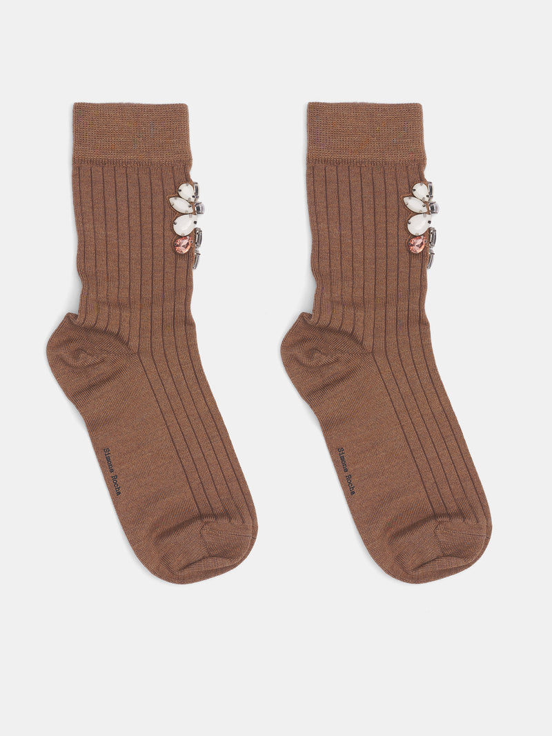 Ankle Poppy Crystal Flower Socks (SOCK68B0-0647-CHESTNUT-OPAQUE-)