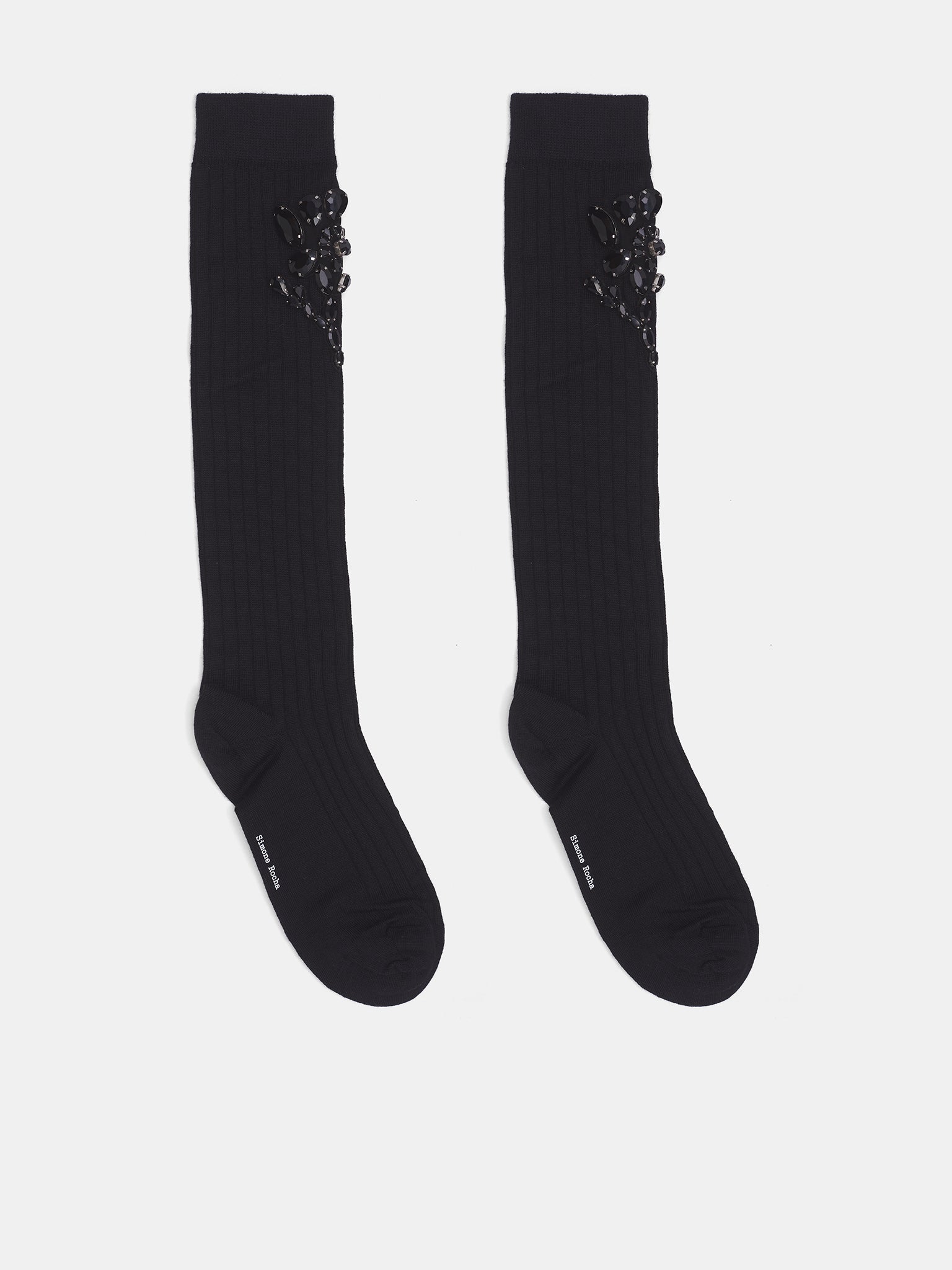 Knee Poppy Crystal Flower Socks (SOCK69B-0647-BLACK-JET)