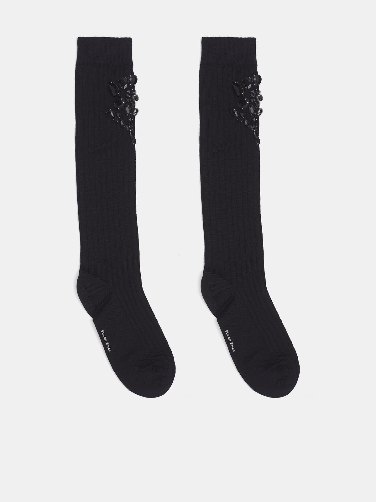 Knee Poppy Crystal Flower Socks (SOCK69B-0647-BLACK-JET)
