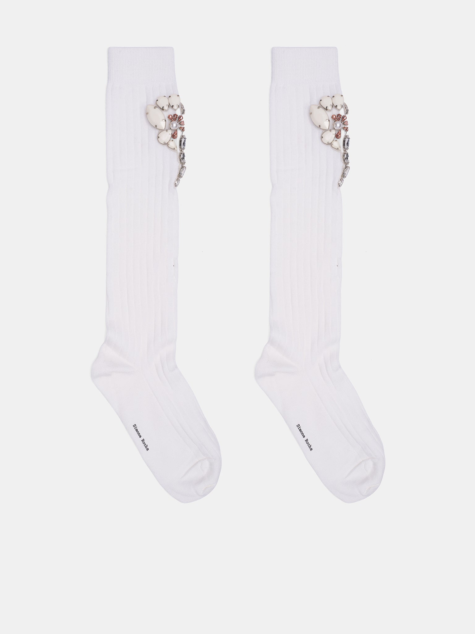 Knee Poppy Crystal Flower Socks (SOCK69B-0647-IVORY-OPAQUE-CLEA)
