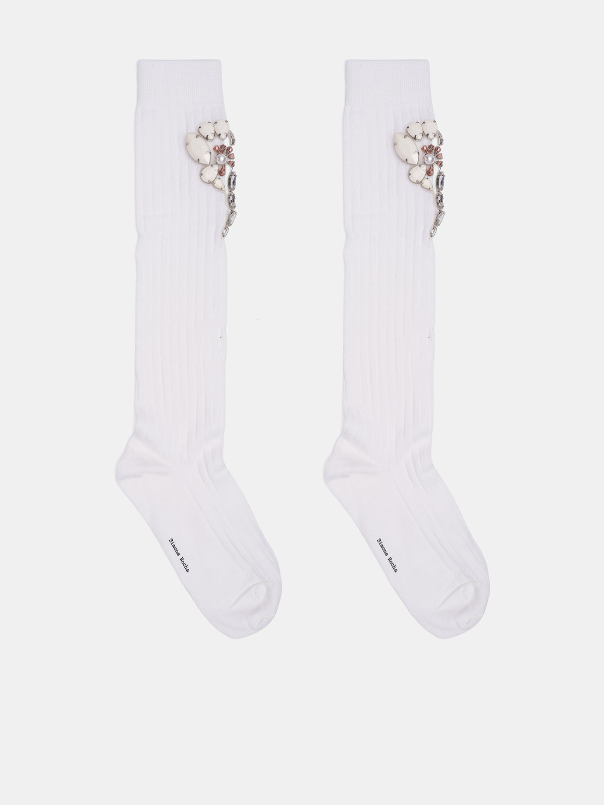 Knee Poppy Crystal Flower Socks (SOCK69B-0647-IVORY-OPAQUE-CLEA)