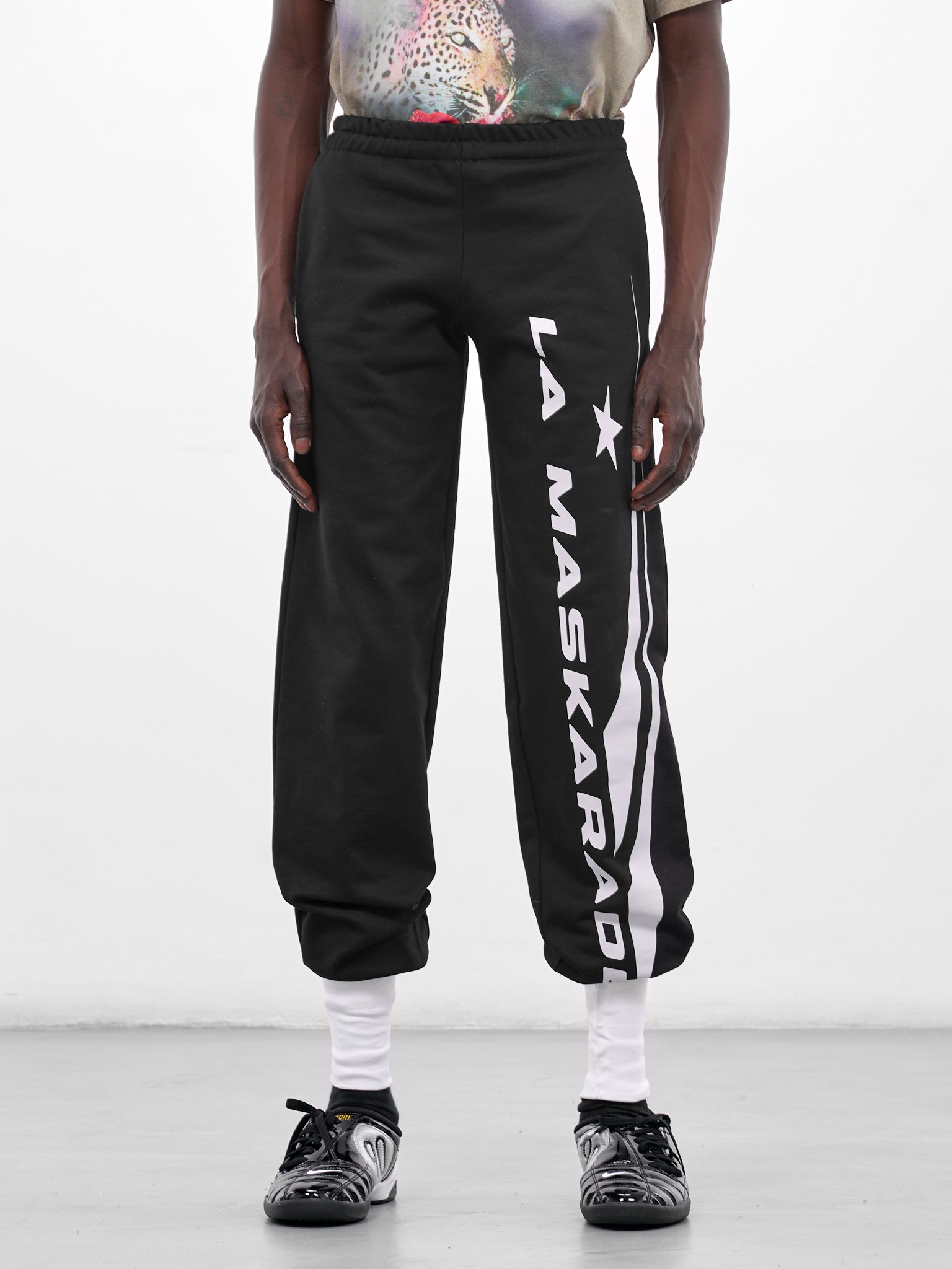 Black Sock Rib-Knit Graohic Joggers (SOCKS-JOGGER-BLACK-WHITE)