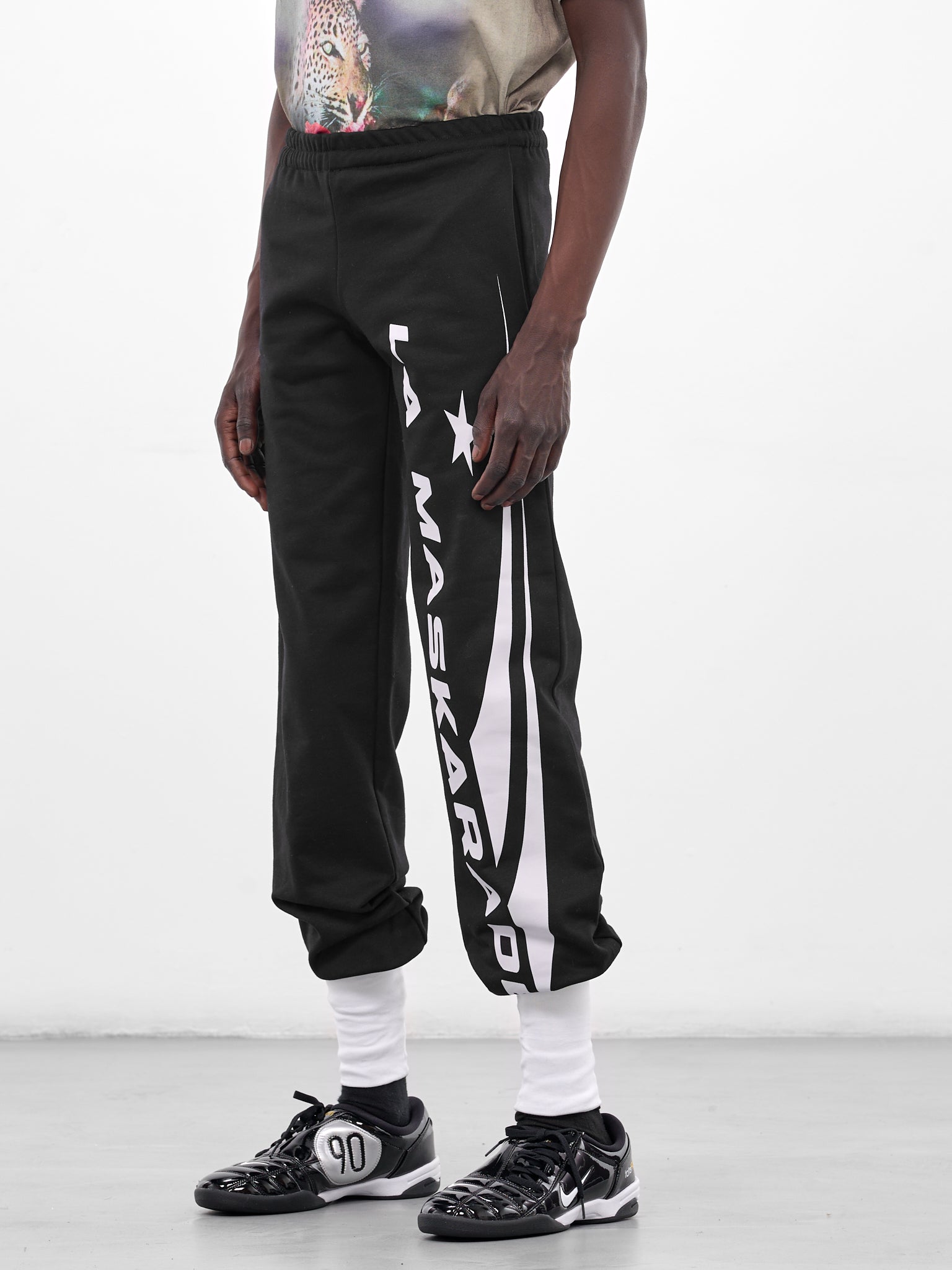 Black Sock Rib-Knit Graohic Joggers (SOCKS-JOGGER-BLACK-WHITE)