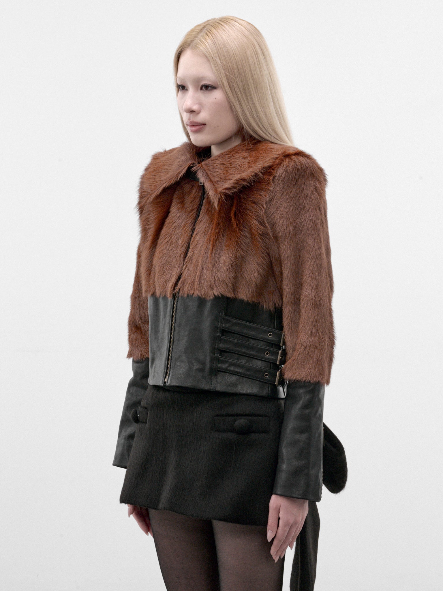 Two-Tone Soho Fur Biker Jacket (SOHO-FUR-BIKER-BLACK)