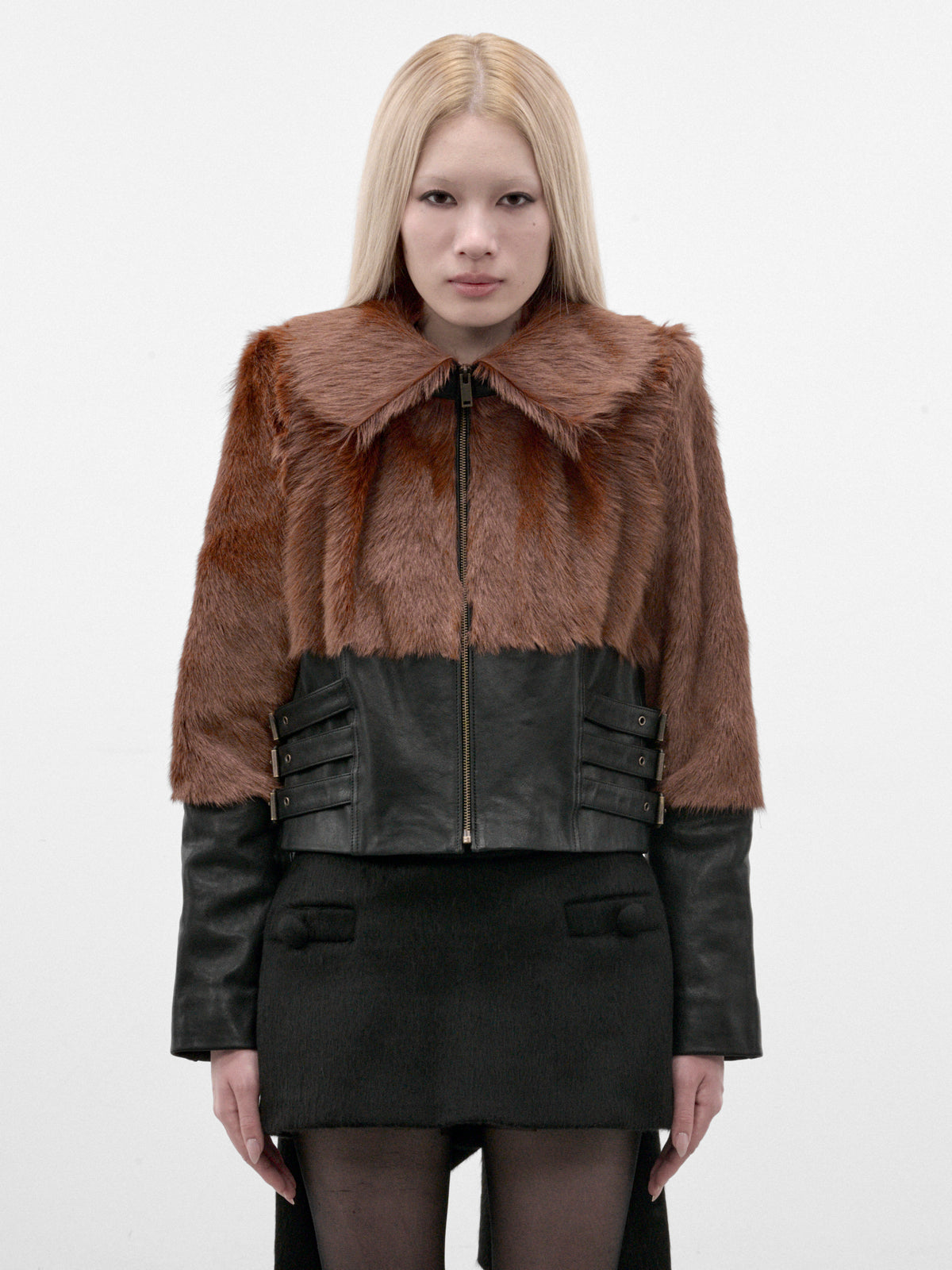 Two-Tone Soho Fur Biker Jacket (SOHO-FUR-BIKER-BLACK)