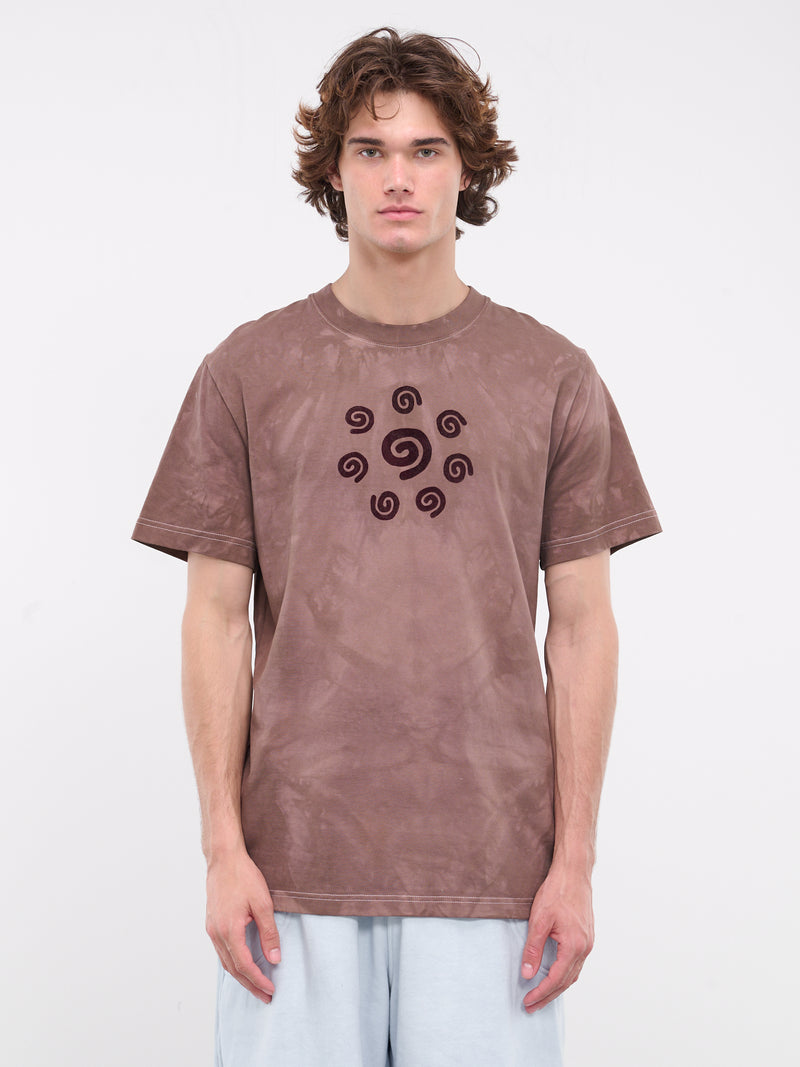 Flocked Spiral Print Tee (SPIRALT1-DARK-BROWN-GARMENT-DY)