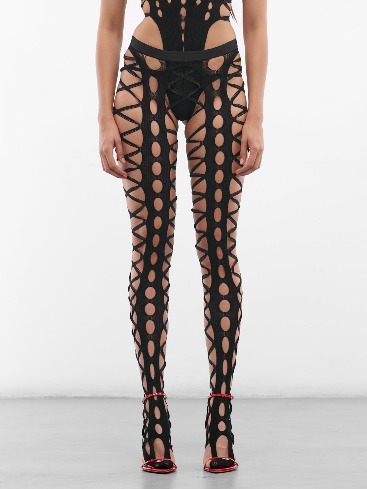 Black Squiggle Knit Cut-Out Tights (SQUIGGLE-KNIT-TIGHTS-BLACK)