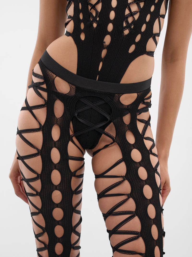 Black Squiggle Knit Cut-Out Tights (SQUIGGLE-KNIT-TIGHTS-BLACK)