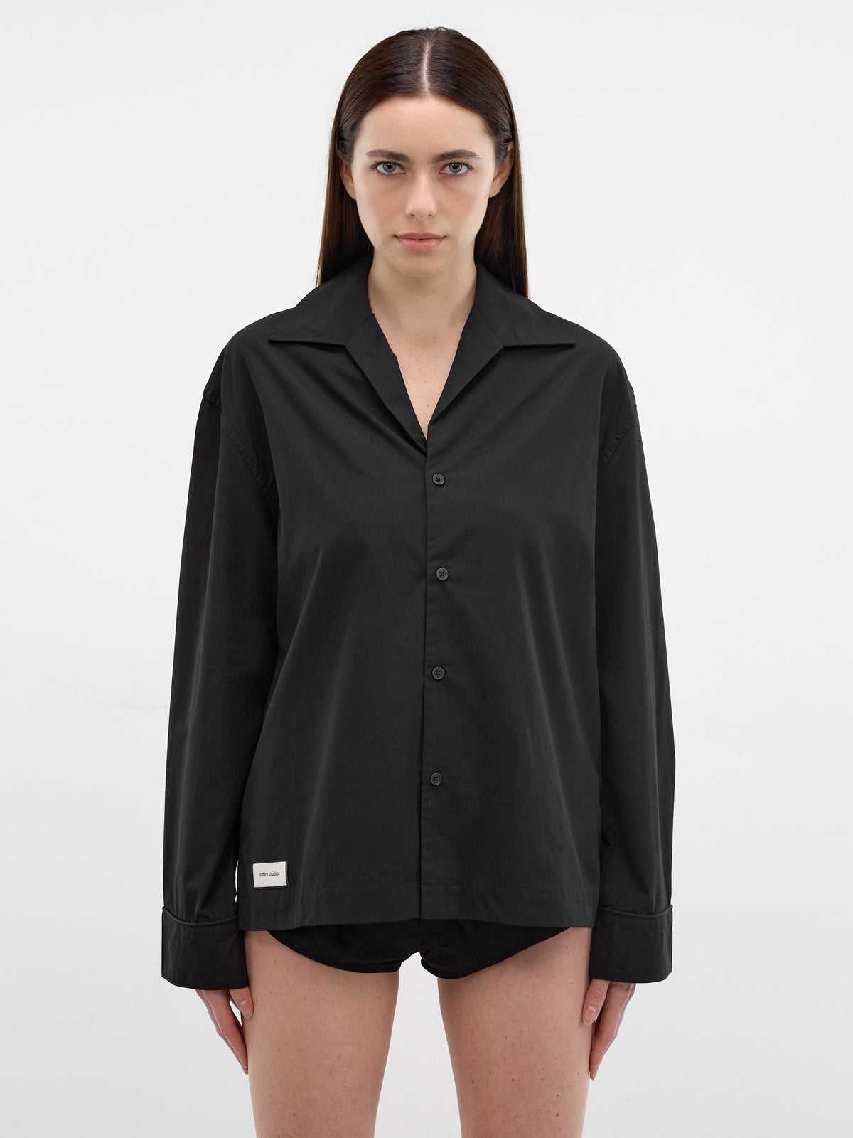 Black Cotton Relaxed Pajama Shirt (SR020120015-BLACK)