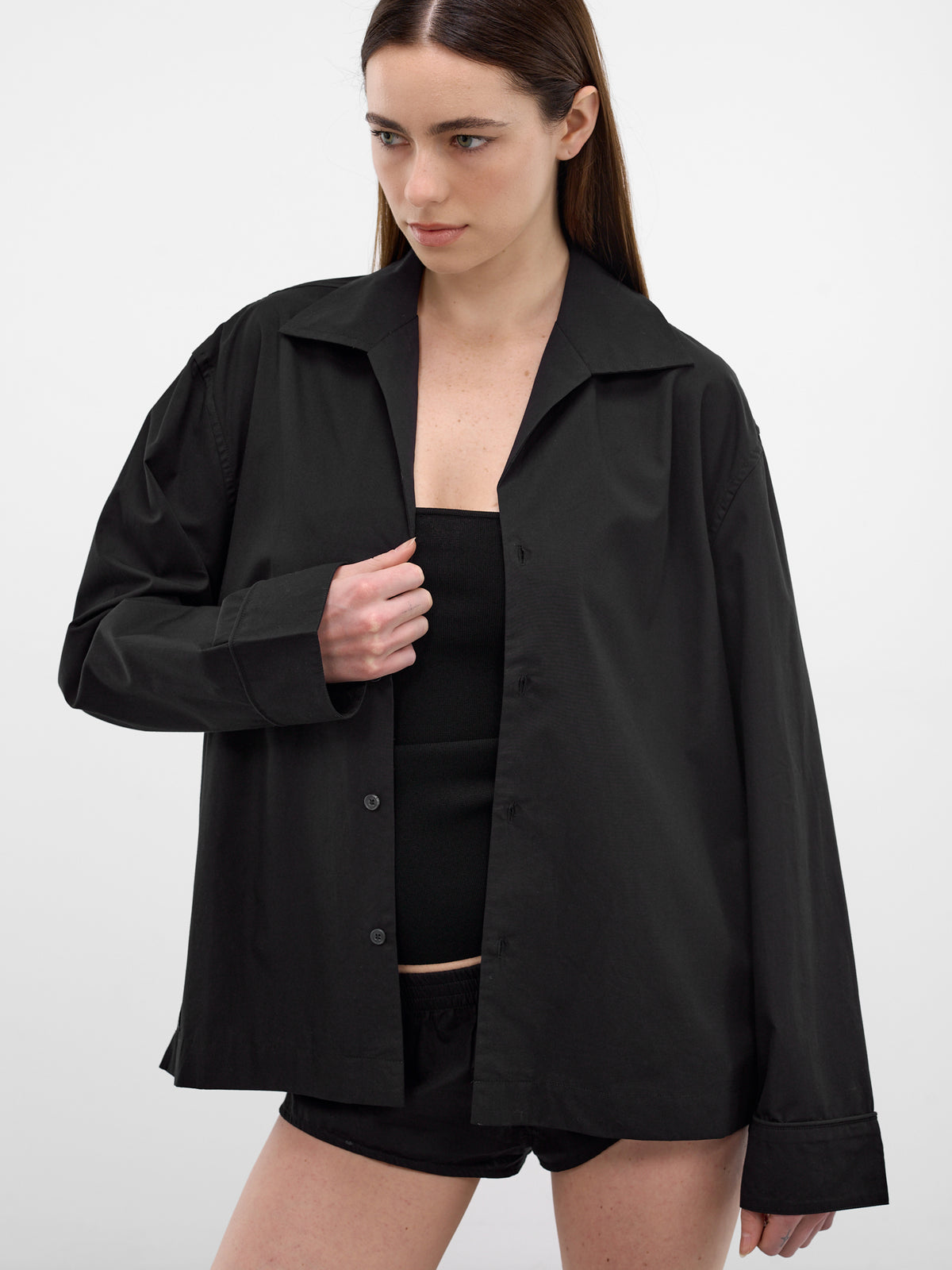 Black Cotton Relaxed Pajama Shirt (SR020120015-BLACK)