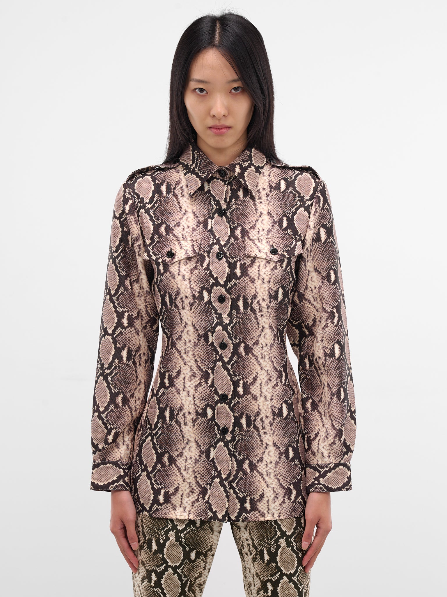Snakeskin Print Button-Up Shirt (SR03965-0015-BLACK)