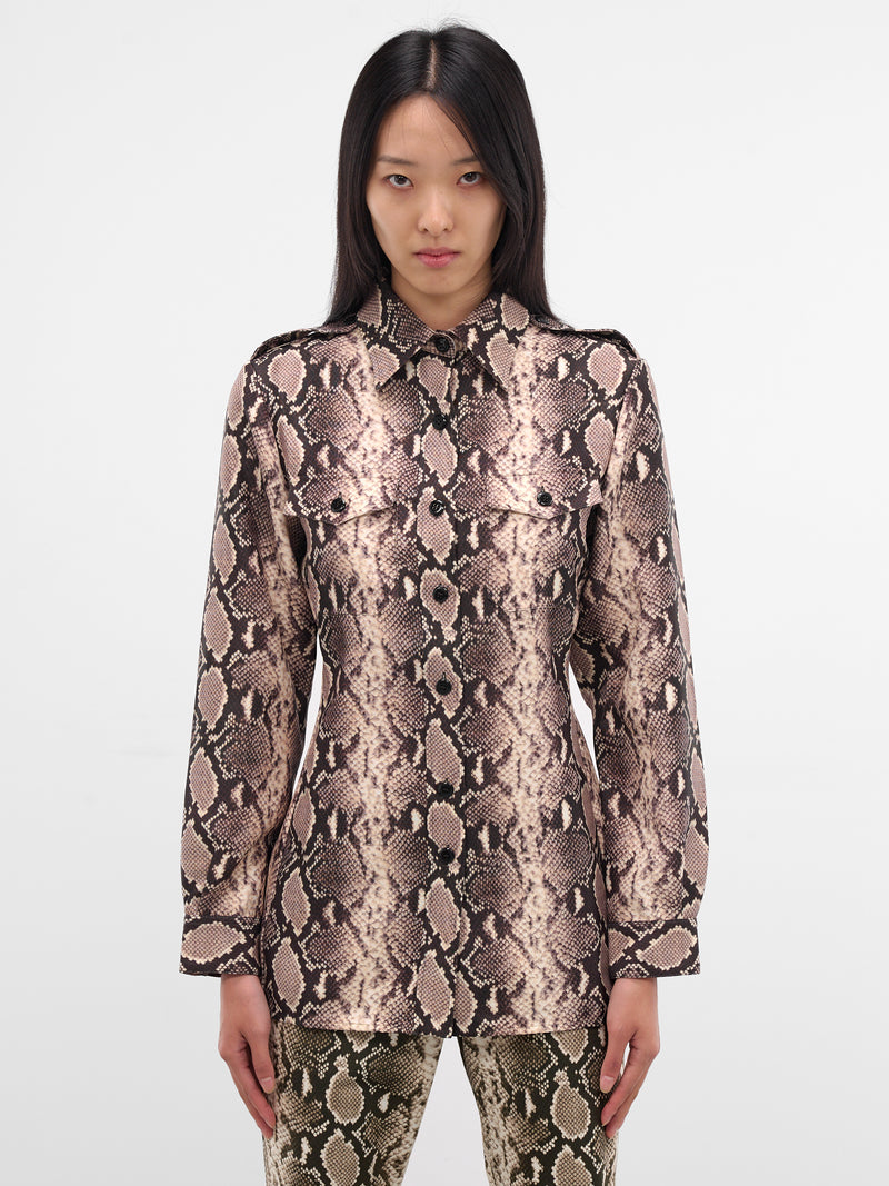 Snakeskin Print Button-Up Shirt (SR03965-0015-BLACK)