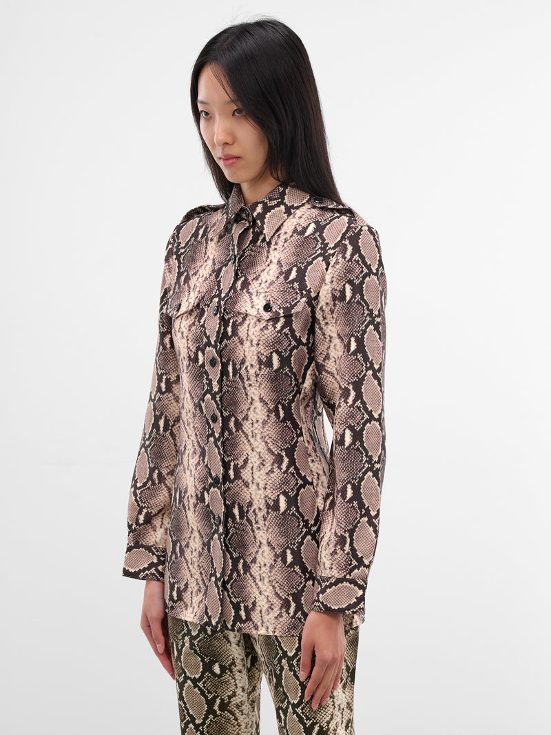 Snakeskin Print Button-Up Shirt (SR03965-0015-BLACK)