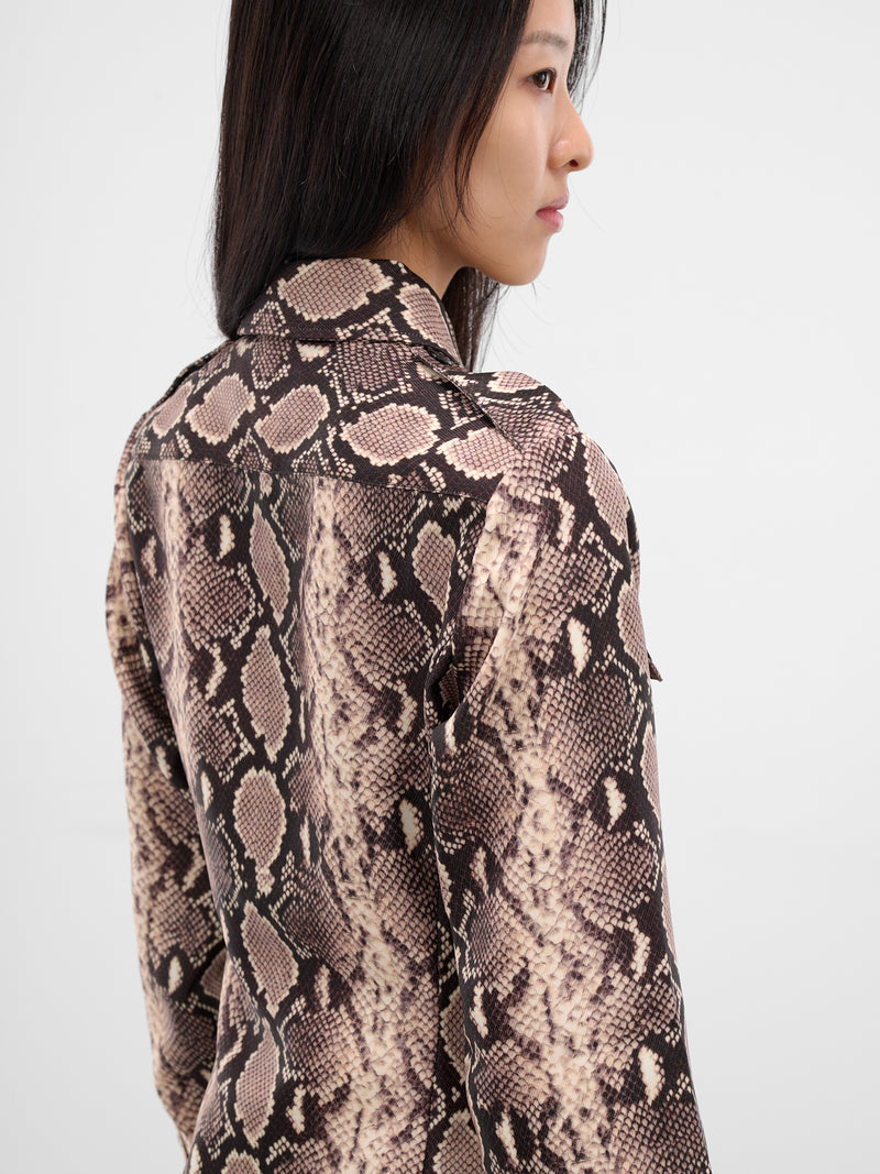 Snakeskin Print Button-Up Shirt (SR03965-0015-BLACK)