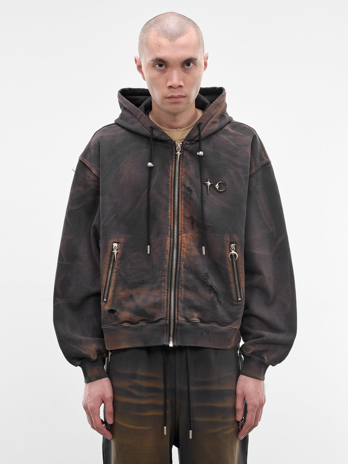 Two-Tone Washed Zip Hoodie (SS0403-RUST-BLACK)