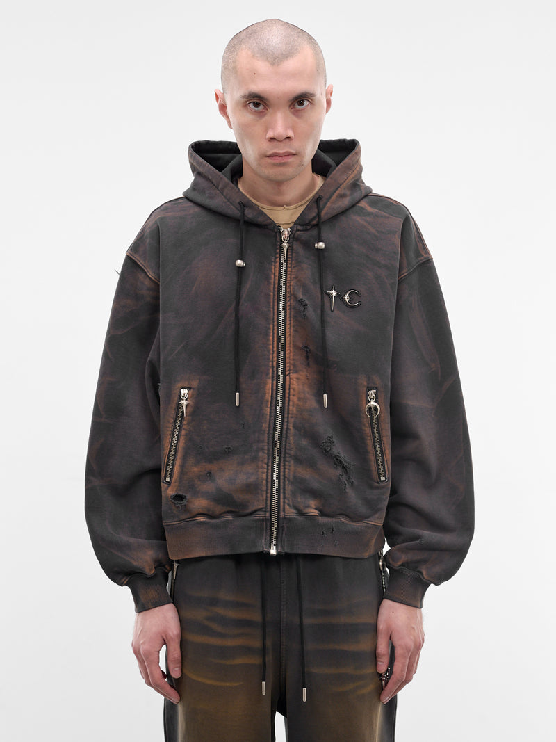 Two-Tone Washed Zip Hoodie (SS0403-RUST-BLACK)