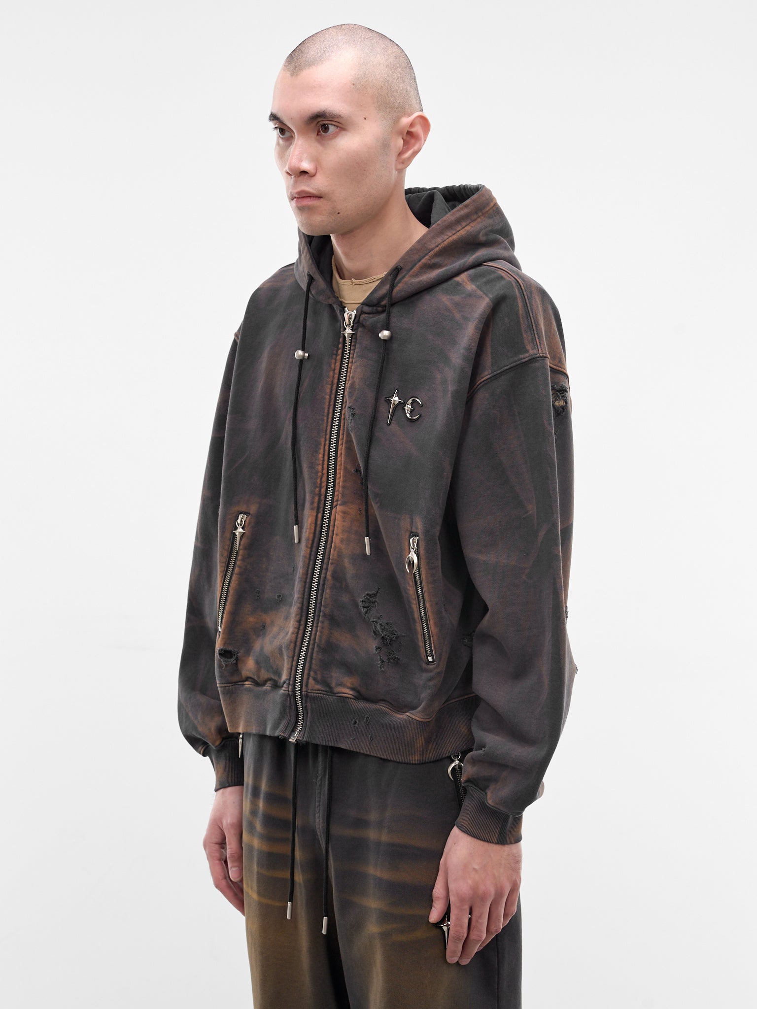 Two-Tone Washed Zip Hoodie (SS0403-RUST-BLACK)
