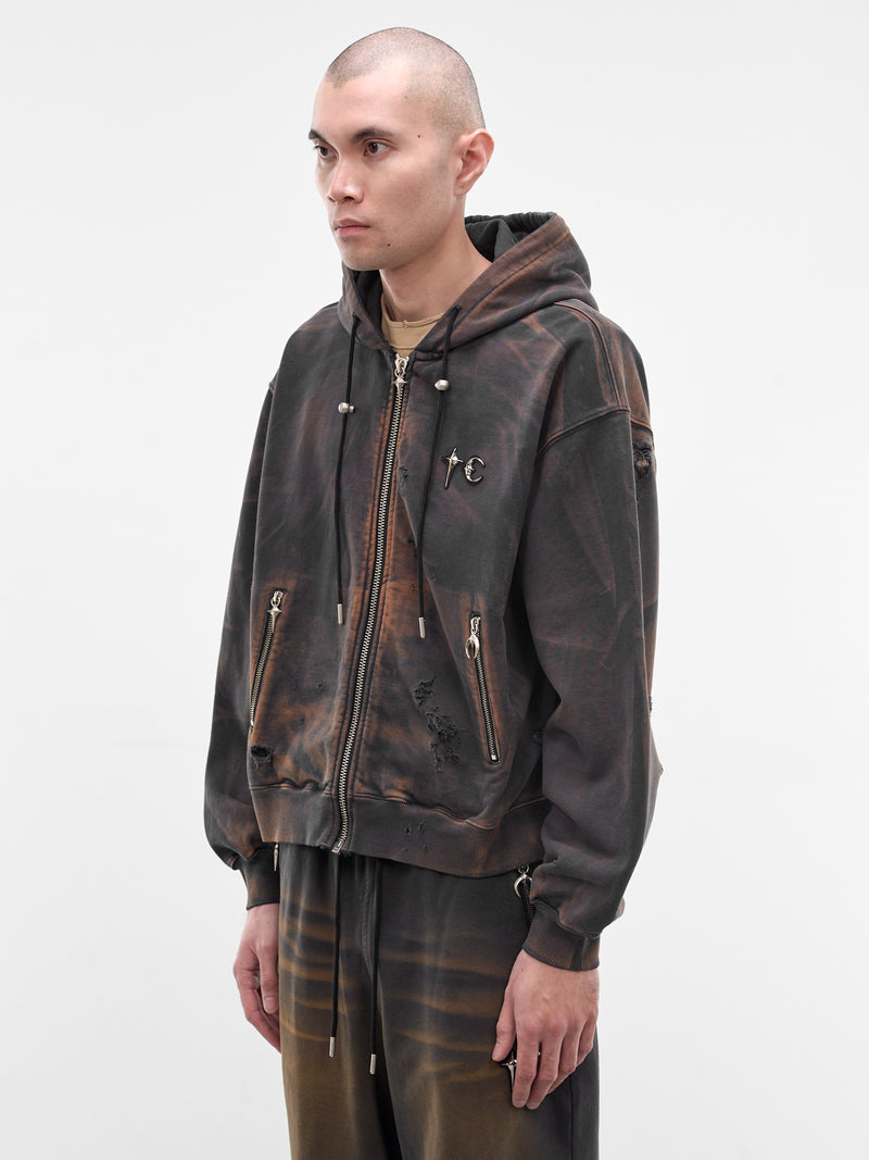 Two-Tone Washed Zip Hoodie (SS0403-RUST-BLACK)