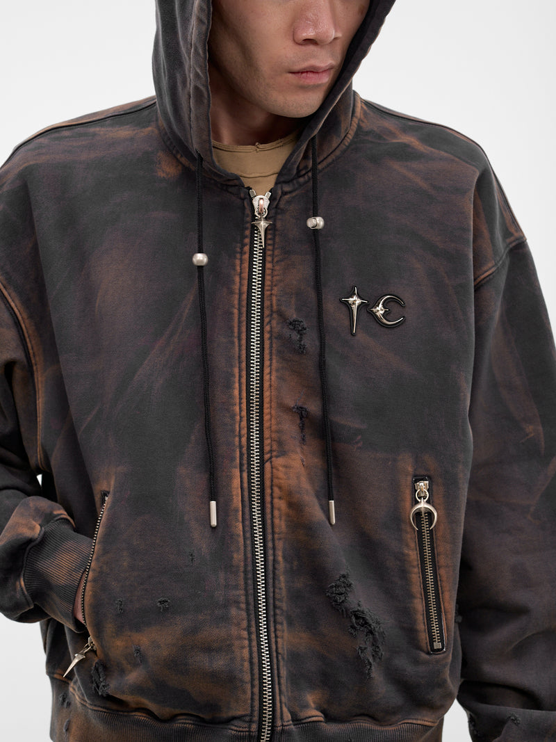 Two-Tone Washed Zip Hoodie (SS0403-RUST-BLACK)