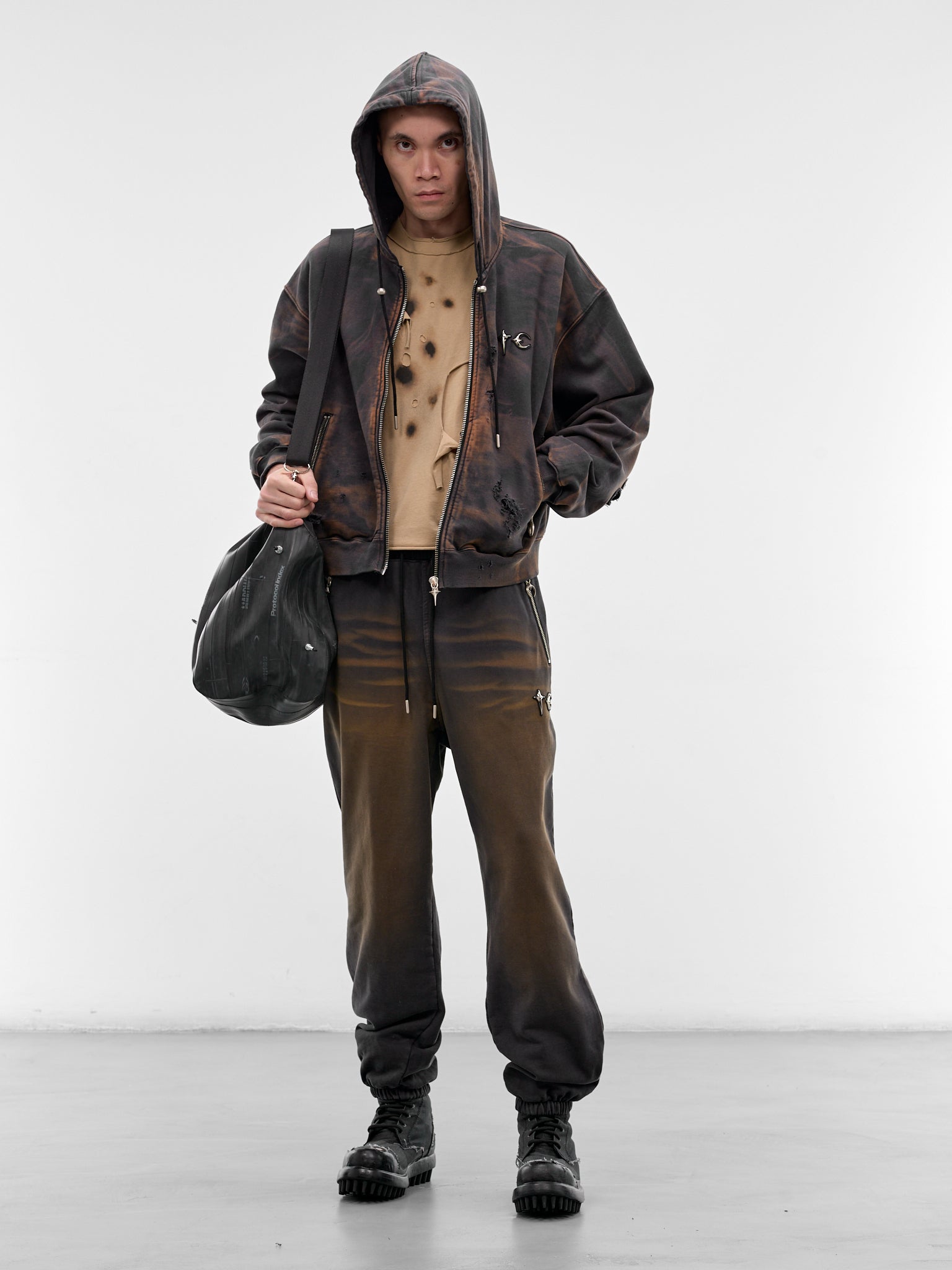 Two-Tone Washed Zip Hoodie (SS0403-RUST-BLACK)