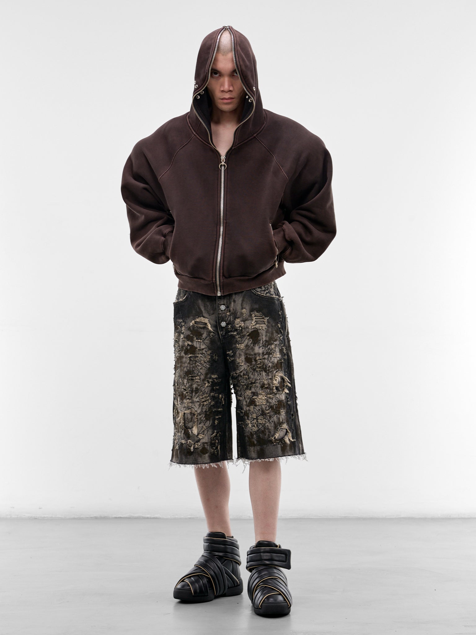 Hard Washed Destroyed Denim Shorts (PT1202-BLACK)