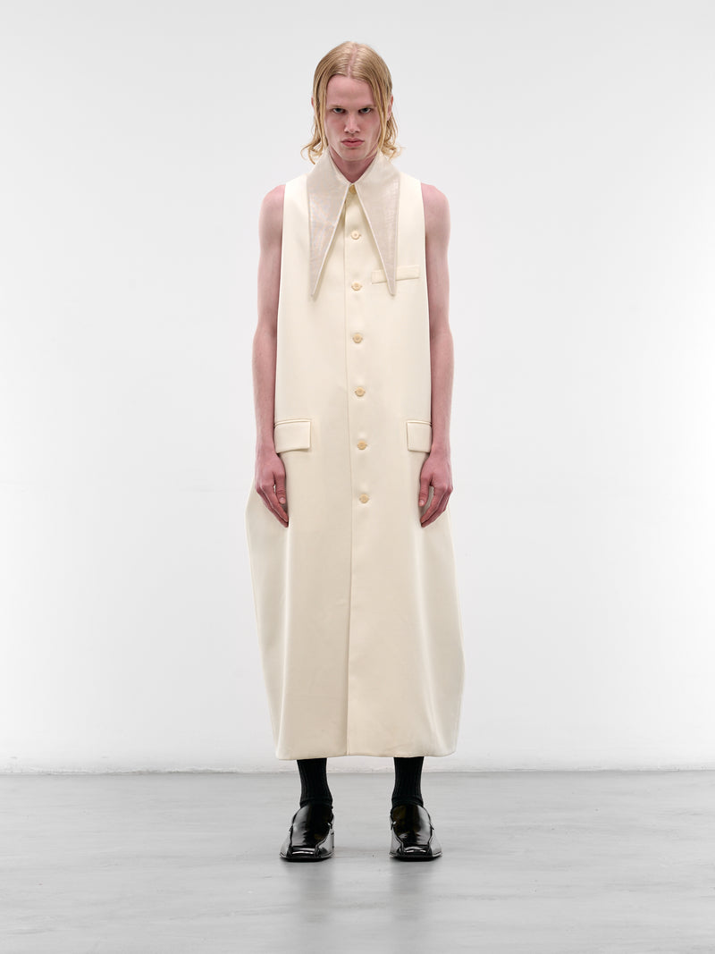 White Sleeveless Pointed Collar Coat (SS26-003-04-WHITE)