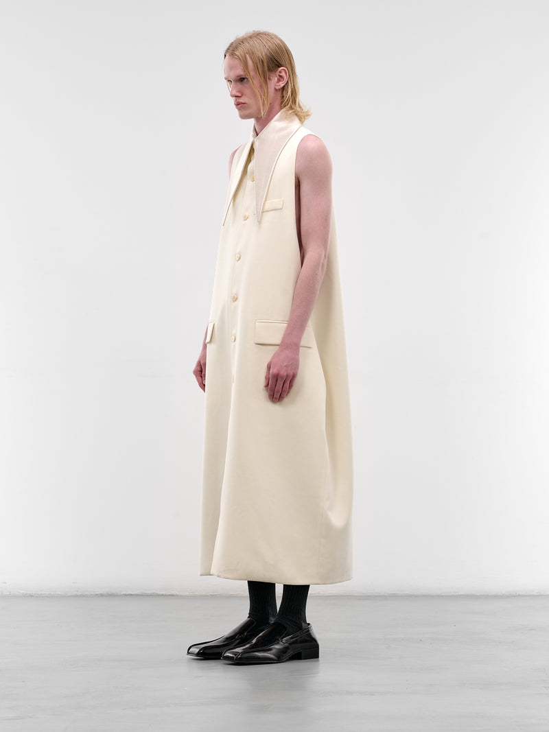 White Sleeveless Pointed Collar Coat (SS26-003-04-WHITE)