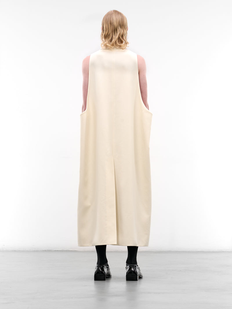 White Sleeveless Pointed Collar Coat (SS26-003-04-WHITE)