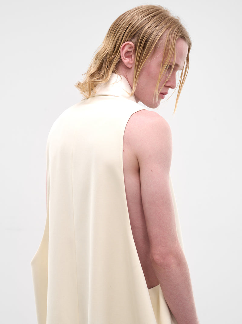 White Sleeveless Pointed Collar Coat (SS26-003-04-WHITE)