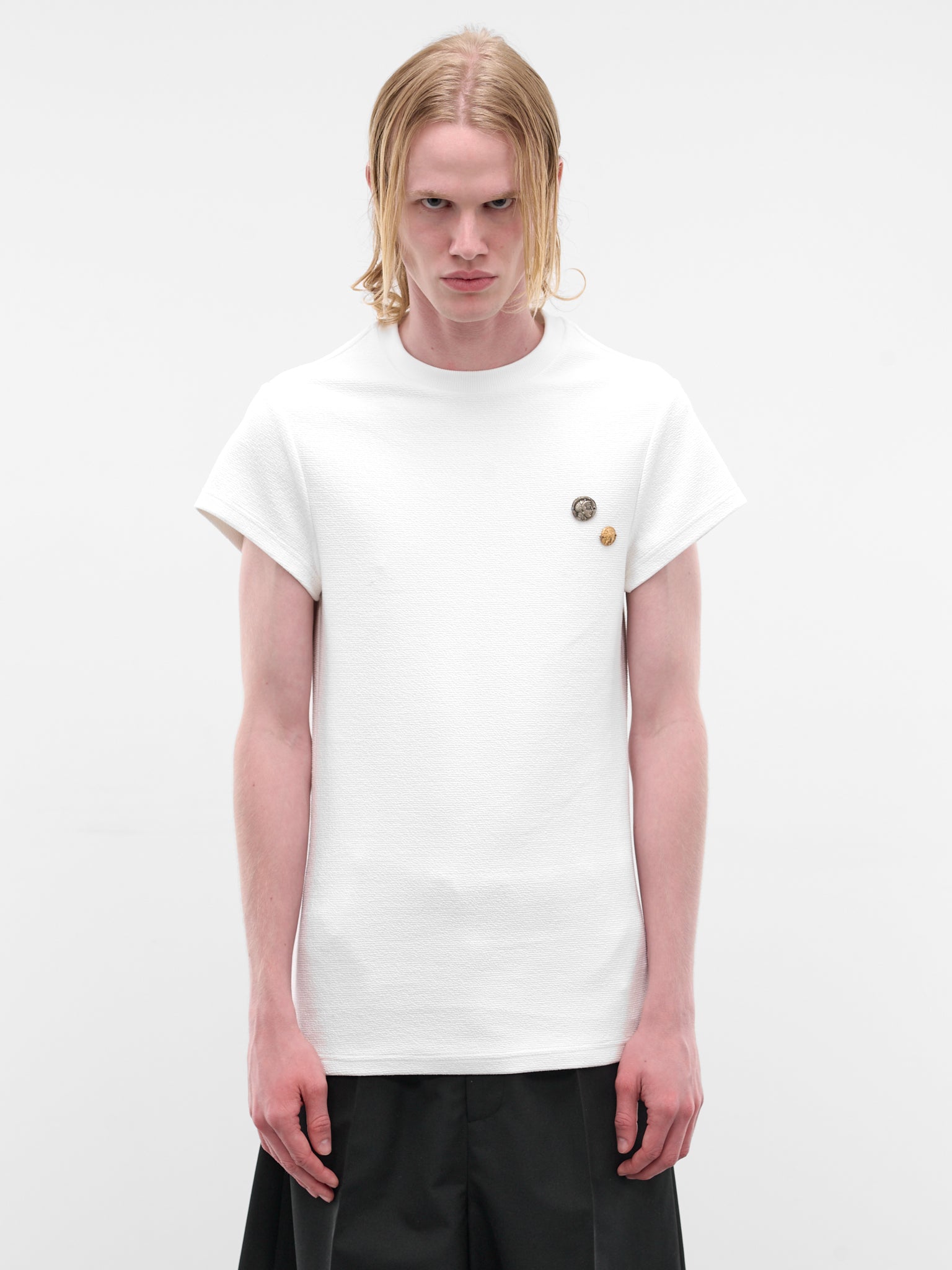 White Textured Knit Coin Tee (SS26-006-02W-WHITE)