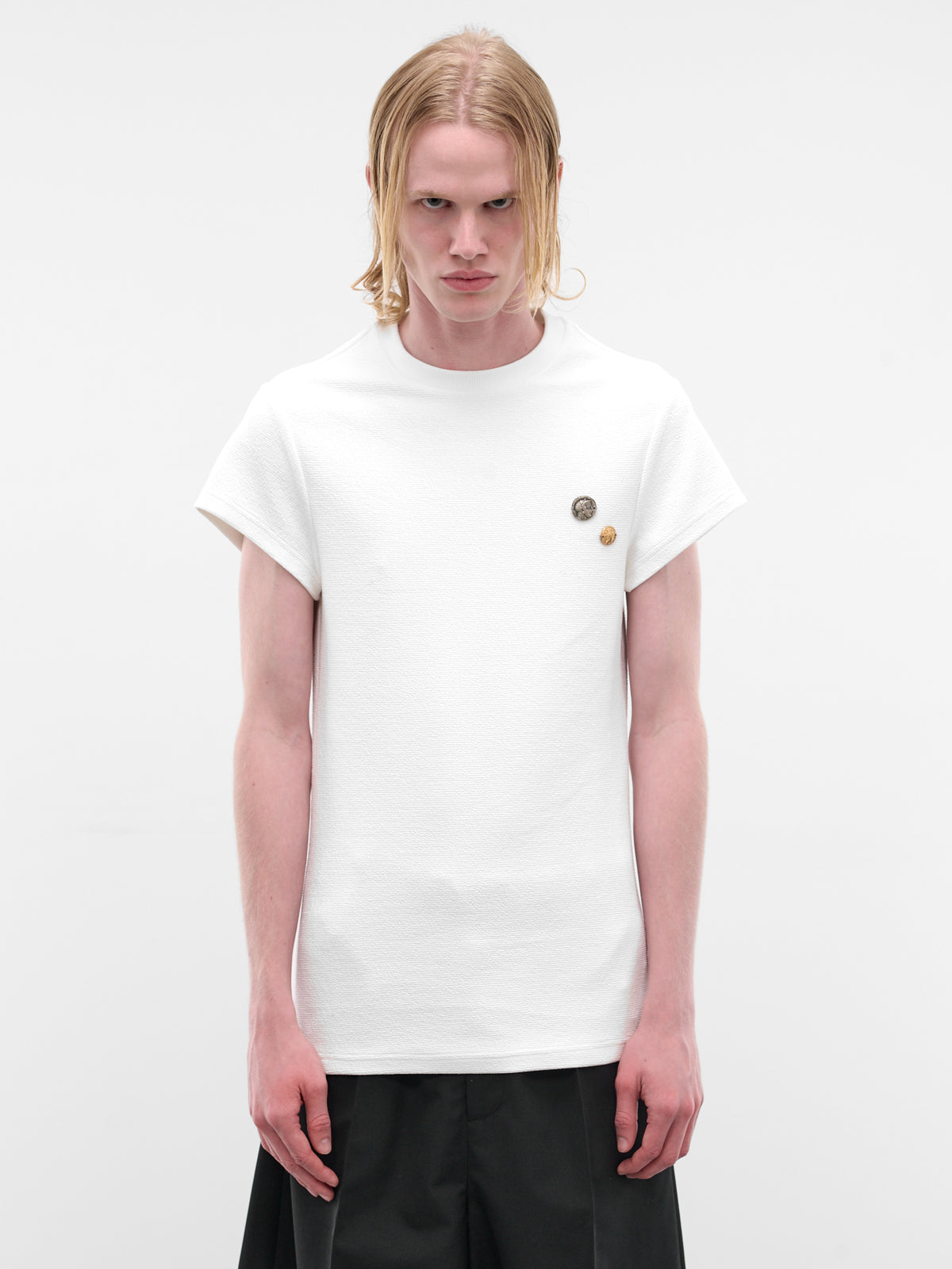 White Textured Knit Coin Tee (SS26-006-02W-WHITE)