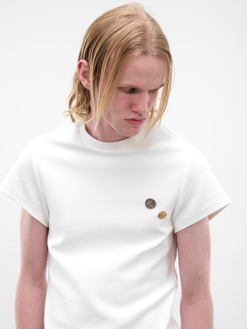 White Textured Knit Coin Tee (SS26-006-02W-WHITE)