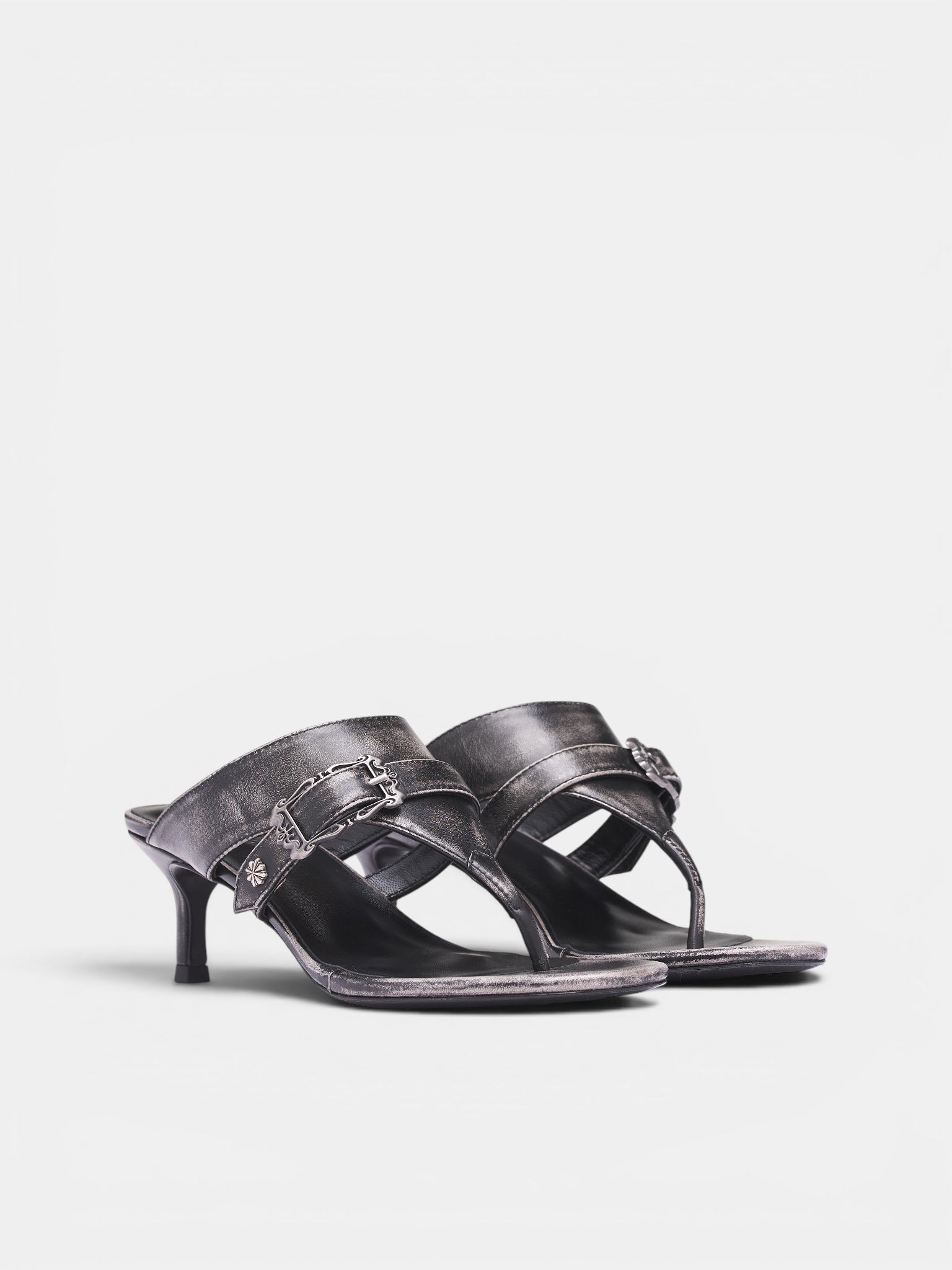 Black Leather Buckled Heeled Sandals (SS26-FT-02BK-BLACK)