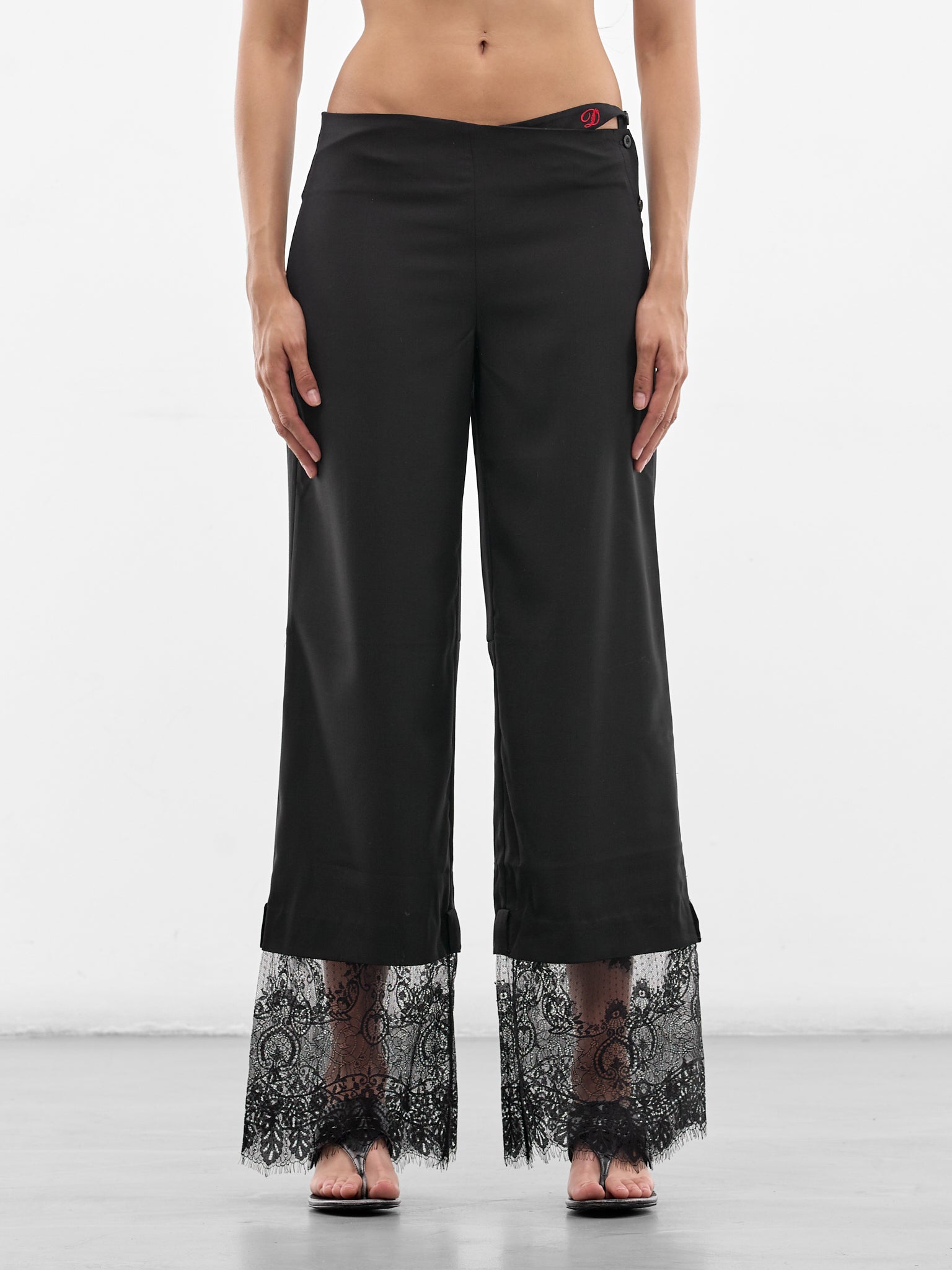 Black Lace Trim Wide Trousers (SS26-PA-01BK-BLACK)