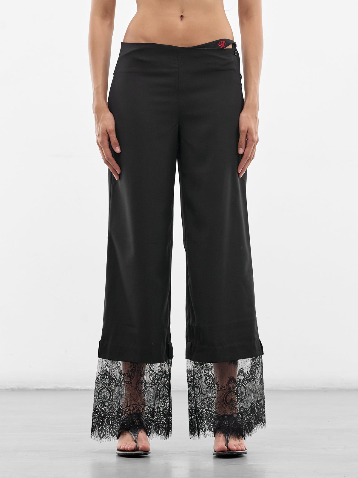 Black Lace Trim Wide Trousers (SS26-PA-01BK-BLACK)