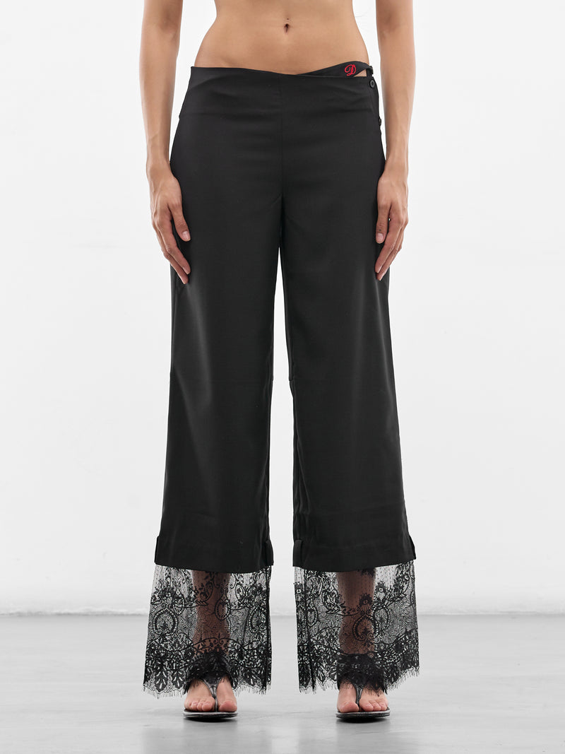 Black Lace Trim Wide Trousers (SS26-PA-01BK-BLACK)