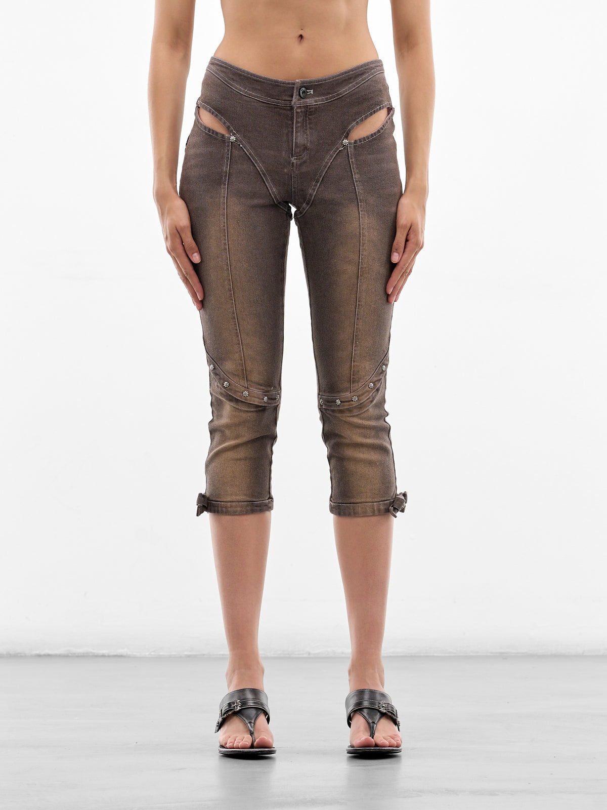 Cut-Out Embellished Denim Capri Jeans (SS26-PA-02CF-COFFEE)