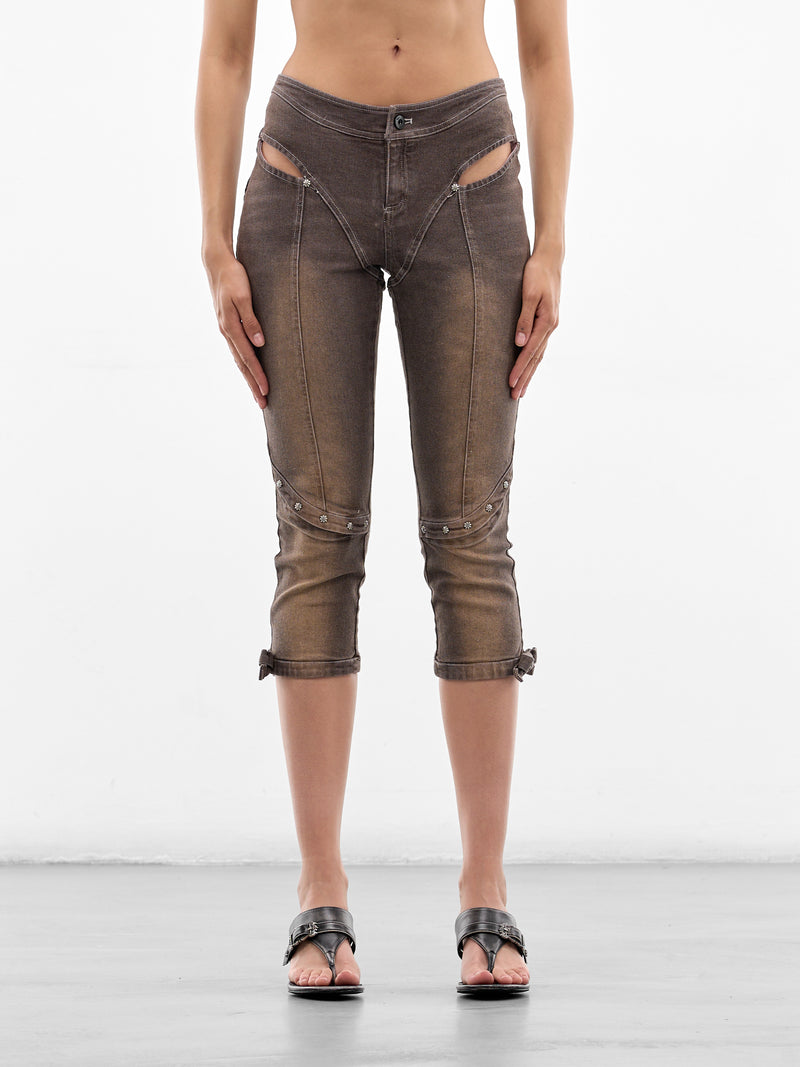 Cut-Out Embellished Denim Capri Jeans (SS26-PA-02CF-COFFEE)