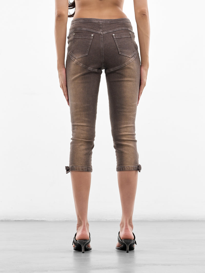 Cut-Out Embellished Denim Capri Jeans (SS26-PA-02CF-COFFEE)